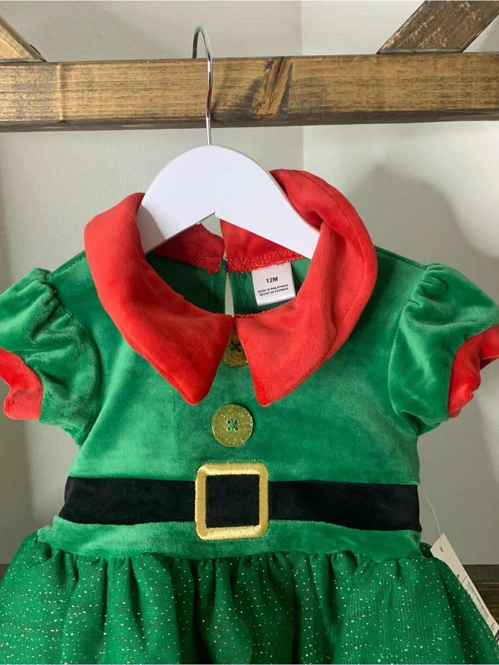 Christmas Green & Red Elf Dress for Kids Size 12M